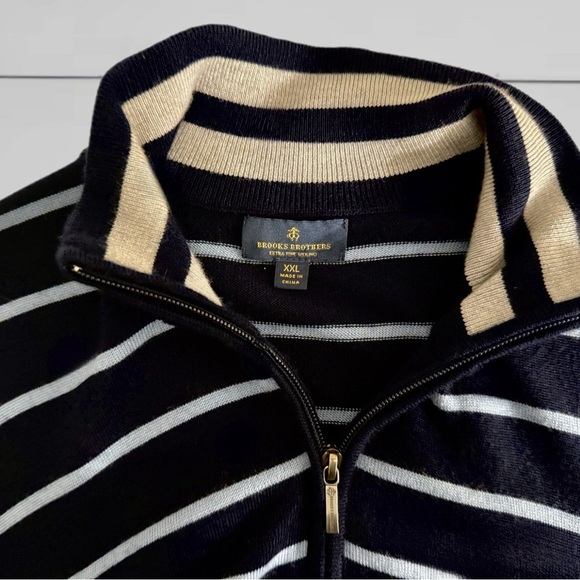 Brooks Brothers 1/4 Zip Men’s, Blue Striped 100% Merino Wool Sweater — Size-XXL - Picture 5 of 13